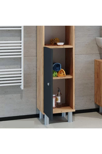 Egecan Mobilya 6 Raflı Banyo Boy Dolabı Havlu Dolabı Erzak Dolabı Banyo Dolabı Safir Meşe - 3