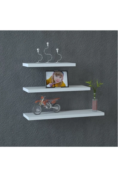 Egecan Mobilya Beyaz Uçan Duvar Rafı 3 Lü Set Gizli Raf