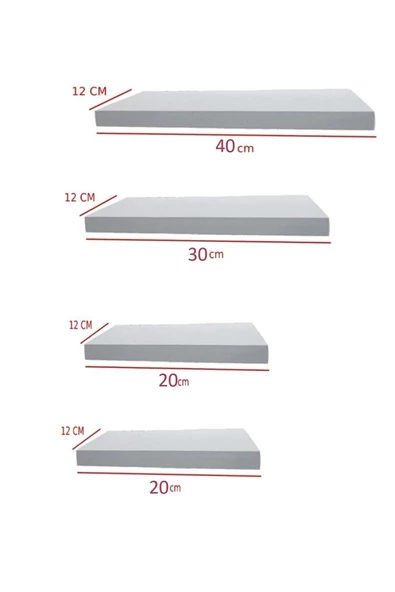Egecan Mobilya Ceviz Uçan Duvar Rafı 4 Lü Set Gizli Raf Kitaplık Dekor Raf (40-30-20-20) - 2