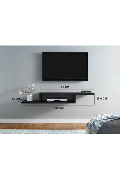 Egecan Mobilya Siyah 100 Cm Tv Ünitesi Tv Standı Duvar Rafı Kitaplık - 2