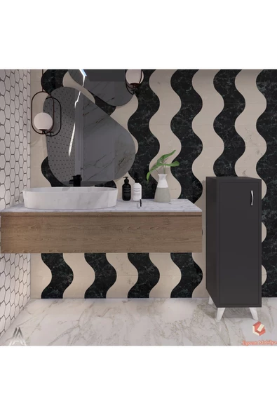 Egecan Mobilya Antrasit Tek Kapaklı 3 Raflı Banyo Dolabı Havlu Dolabı Sabunluk Kiler Dolabı Erzak Dolabı - 2