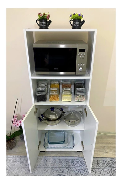 Egecan Mobilya 143 cm 2 Kapaklı Bölmeli Mikrodalga Fırın Dolabı Mini Fırın Mutfak Dolabı 2 Kapılı Erzak Dolabı - 4