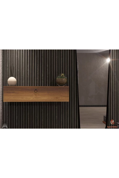 Egecan Mobilya 60cm Ceviz Kapaklı Dresuar Salon Antre Hol Oturma Odası Askıda Kulplu Dolap Dresuar - 2