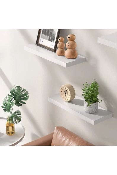 Egecan Mobilya Beyaz Uçan Duvar Rafı 3'lü Set (40-40-40) - 4