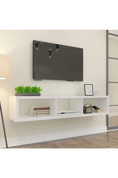 Egecan Mobilya Beyaz 140 Cm Tv Ünitesi Tv Sehpası Tv Standı Duvar Rafı Kitaplık