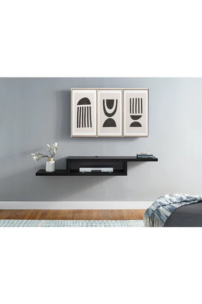 Egecan Mobilya Siyah 100 Cm Duvar Rafı Tv Sehpası Tv Ünitesi Dekoratif Duvar Rafı Kitaplık