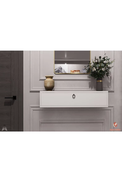 Egecan Mobilya 90cm Beyaz Kapaklı Dresuar Salon Antre Hol Oturma Odası Askıda Kulplu Dolap Dresuar - 2