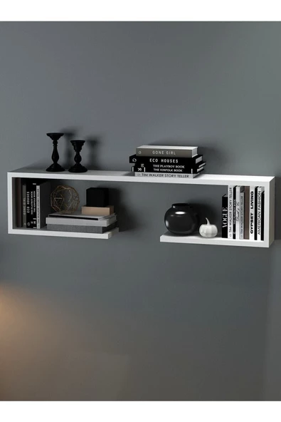 Egecan Mobilya Beyaz 80 Cm Duvar Rafı Kitaplık - 2