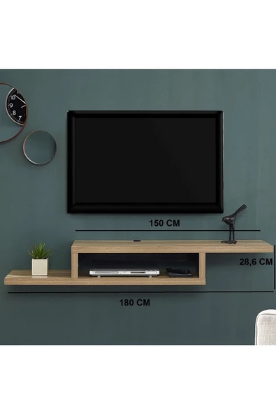 Egecan Mobilya Meşe 180 cm Tv Ünitesi Tv Standı Duvar Rafı Kitaplık - 3
