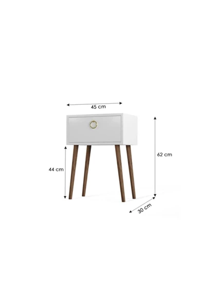 Egecan Mobilya Beyaz Ahşap Ayaklı Başucu Komodin Yatak Odası Komodin Çocuk Odası Komodin Kapaklı Komodin - 3