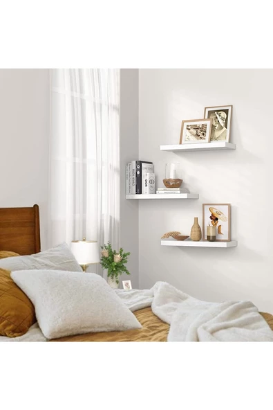 Egecan Mobilya Beyaz Uçan Duvar Rafı 3'lü Set (40-40-40) - 3