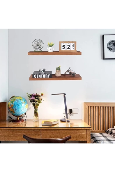 Egecan Mobilya Ceviz Duvar Rafı Uçan Raf Gizli Raf Ahşap Duvar Rafı - 2