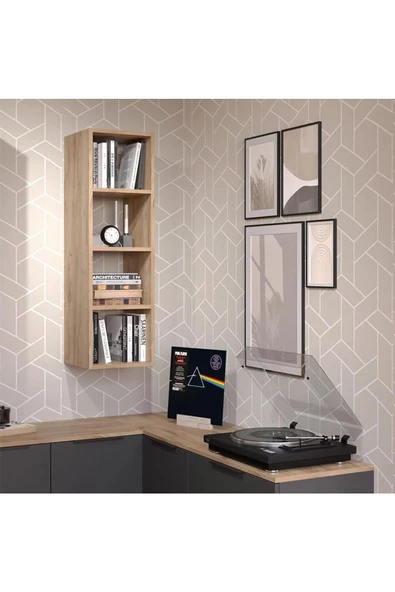 Egecan Mobilya Meşe Kitaplık Duvar Rafı Kitaplık Asma Kitaplık Askıda Kitaplık Çalışma Odası Kitaplık - 4