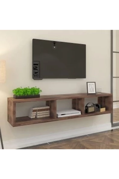 Egecan Mobilya Ceviz 140 Cm Tv Ünitesi Tv Standı Duvar Rafı Kitaplık