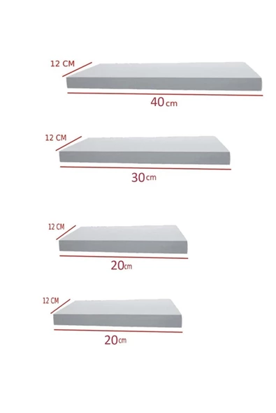 Egecan Mobilya Beyaz Uçan Duvar Rafı 4 Lü Set Gizli Raf - 2
