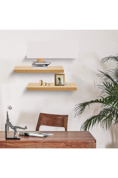 Egecan Mobilya Meşe Duvar Rafı 2 Li Set Gizli Raf - 2