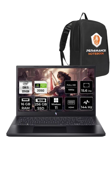 ACER  Nitro V 15 i5 13420H 16GB 256GB SSD RTX2050/4GB 144Hz FHD 15.6" W11P Taşınabilir Bilgisayar & PER4 Çanta