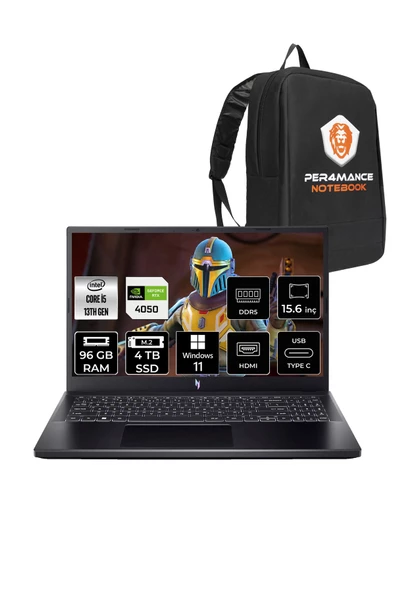 ACER  Nitro V 15 i5-13420H 96GB 4TB SSD RTX4050/6GB 15.6'' FHD 144Hz W11P & PER4 Çanta