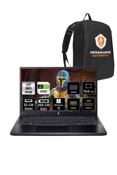 ACER  Nitro V 15 i5-13420H 32GB 256GB SSD RTX4050/6GB 15.6'' FHD 144Hz W11H & PER4 Çanta