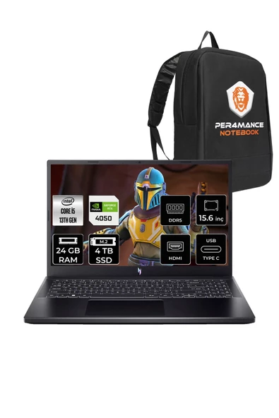 ACER  Nitro V 15 i5-13420H 24GB 4TB SSD RTX4050/6GB 15.6'' FHD 144Hz FDOS & PER4 Çanta