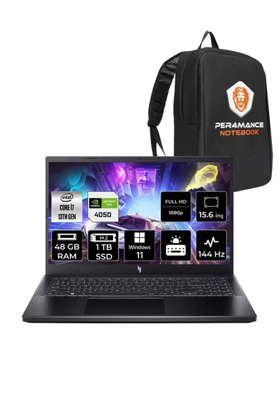 ACER  Nitro V 15 i7 13620H 48GB 1TB SSD RTX4050/6GB 144Hz FHD 15.6" W11H Taşınabilir Bilgisayar & PER4 Çanta