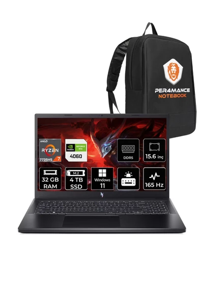 ACER  Nitro V 15 R7-7735HS 32GB 4TB SSD RTX4060/8GB 15.6'' 165Hz FHD W11P & PER4 Çanta