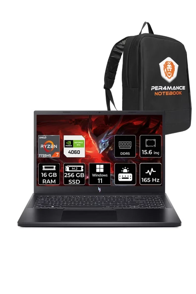ACER  Nitro V 15 R7-7735HS 16GB 256GB SSD RTX4060/8GB 15.6'' 165Hz FHD W11P & PER4 Çanta