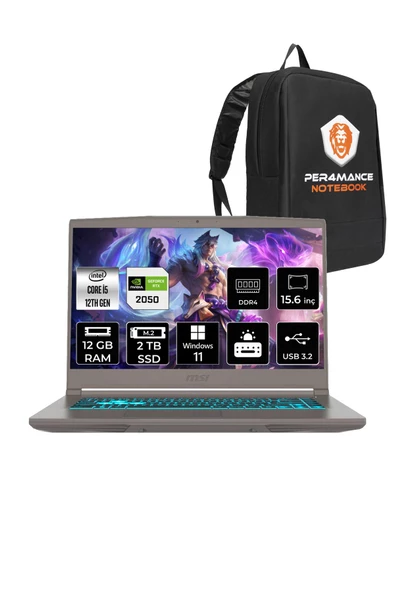 MSI  Thin 15 i5 12450H 12GB 2TB SSD RTX2050/4GB 15.6" FHD 144HZ W11H B12UCX20TR & PER4 Çanta