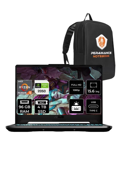 ASUS  TUF Gaming A15 R5 7535HS 96GB 4TB SSD RTX2050/4GB 144Hz 15.6" FHD FDOS HN052 & PER4 Çanta