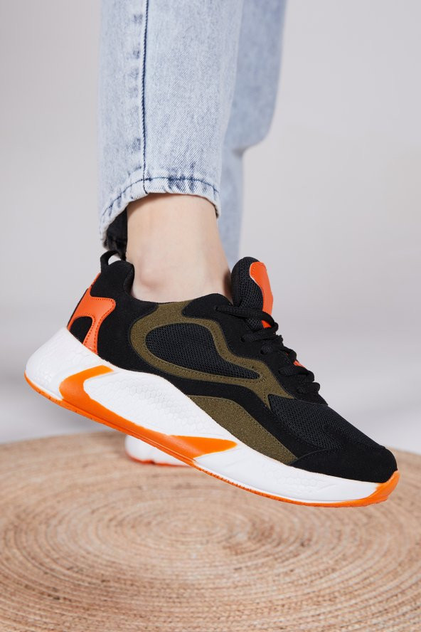 Unisex Siyah Turuncu Spor Ayakkabı V2901 - 1