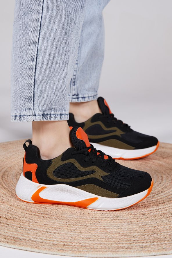 Unisex Siyah Turuncu Spor Ayakkabı V2901 - 4