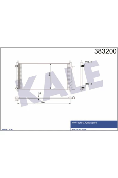 KALE OTO Radyatör 383200 Klima Radyatörü Auris Verso Al Al 604X390X16