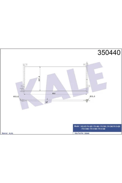 KALE 350440 Kondenser Al/Brz Volvo Fh 420-Fh 460-Fh 500-Fh 540 Fh II 420-Fh II 460-Fh II 500 872×333×16