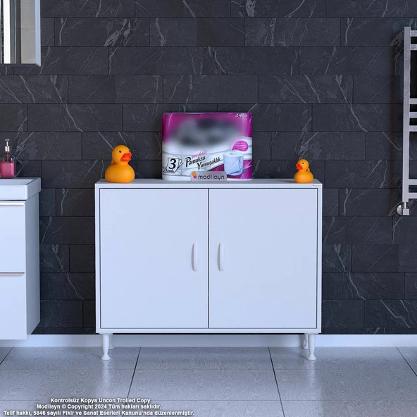 Modilayn SÖKE Küçük Alanlar İçin Akıllı Çözümler 90x75x32,5 cm’ lik 2 Kapaklı 3 Göz Raf Dolap - Resim 3