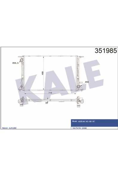 KALE OTO Radyatör 351985 Radyatör A4 07- A5 A6 11- A7 2.7-3.0TDI 3.0 Tfsı Al Pl Brz ürün görseli
