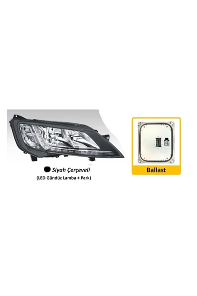 AYFAR FAR SAG MOTORLU BALLAST LED FIAT DUCATO MAXI CITROEN  JUMPER PEUGEOT BOXER 14- SIYAH CERCEVELI