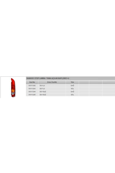 Mars STOP LAMBASI SAG DUYLU CIFT KAPI ( RENAULT   KANGOO 03-- )