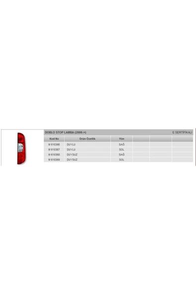 Mars STOP LAMBASI SAG DUYSUZ-(FIAT  DOBLO 06/11 )