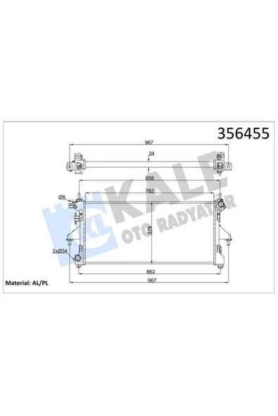 KALE RADYATÖR FIAT DUCATO 2.3D 06== (MT) [34MM] AL/MKNK 1349196080-1349207080-1362308080-3062308080-63556