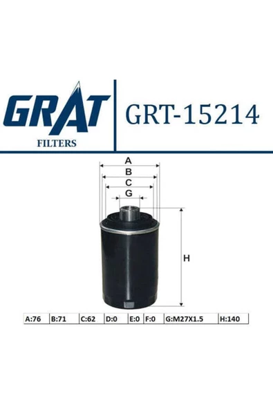 GRAT 15214 Yağ Filtresi Golf Vı Passat Cc Tiguan Transporter T5 / A3 A4 A5 A6 Q3 / Leon / Cayenne Ma
