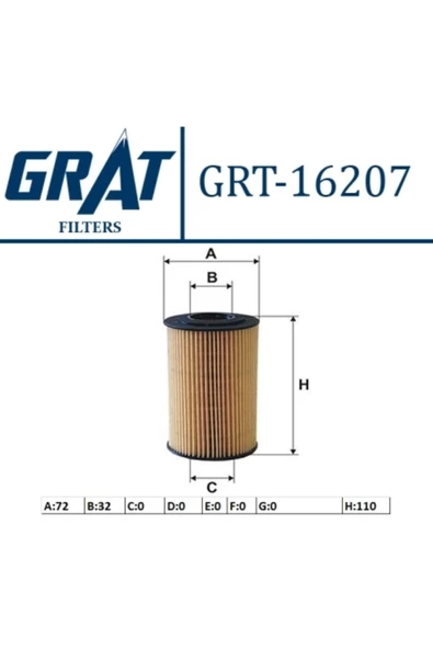 GRAT 16207 Yağ Filtresi Sonata 06- Santafe 06- Tucson 06- / Ceed Sportage 06- 2.0 Crdı 2.2 Crdı Elem