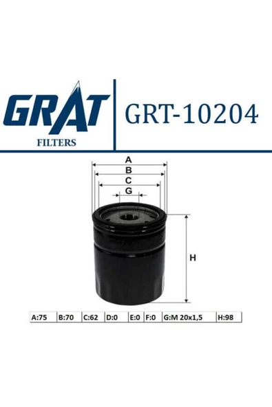 GRAT 10204 Yağ Filtresi Murat 131 Slx Palio 1.6 16v 1.4 Albea 1.2 -01 1.6 16v Tempra 1.6ıe Tipo 1.4ı