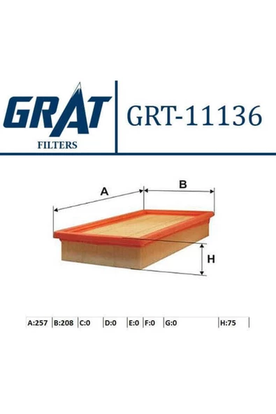 GRAT 11136 Hava Filtresi Trafic Iıı 14- / Vivaro B 14- 1.6 Dcı 1.6 Cdtı ürün görseli