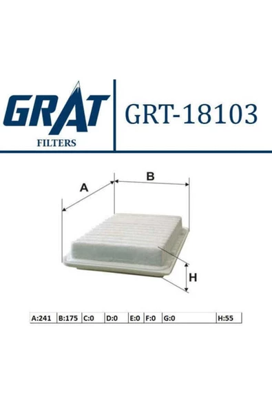 GRAT 18103 Hava Filtresi Corolla 07-11 Auris 07-11 Avensis 09-12 Rav4 1.3 1.4 1.6 Vvtı 1.5 1.8