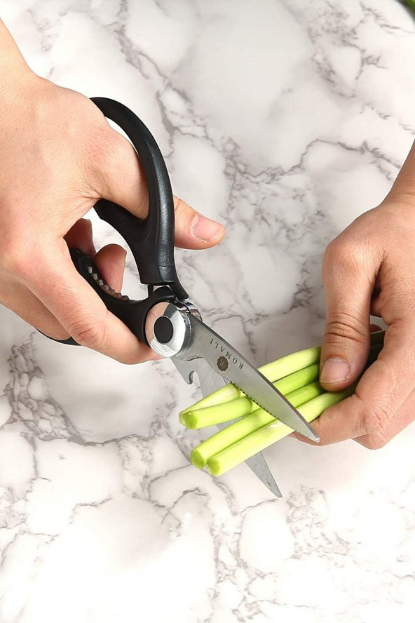 Mutfak Makası Çok Amaçlı Kapak Açıcı Ceviz Kırıcı Et Makası + Silikon Streç Kapak Bonesi Seti - 5