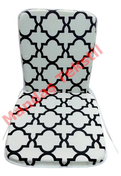 6 Adet Mandaş Midi Sandalye Minderi, Bahçe Sandalye Minderi-Damask Siyah - 2