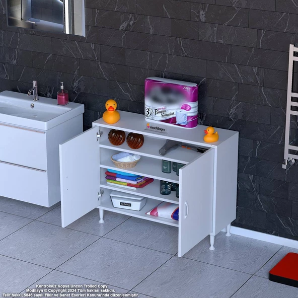 Modilayn SÖKE Küçük Alanlar İçin Akıllı Çözümler 90x75x32,5 cm’ lik 2 Kapaklı 4 Göz Raf Dolap