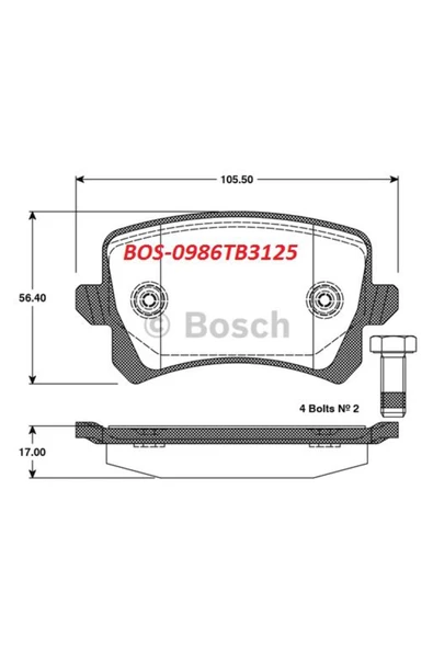 Bosch ARKA FREN BALATASI-  (VW PASSAT 06-15  TIGUAN 08-11)