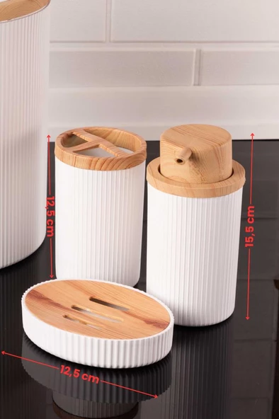 Bambu Desenli Modern 5'li Banyo Seti Çizgili Beyaz - Resim 7