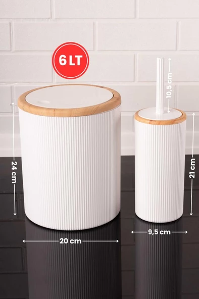 Bambu Desenli Modern 5'li Banyo Seti Çizgili Beyaz - Resim 6